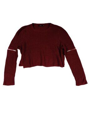 Millau Womens Crop Sweater M Burgundy Pullover Chunky Knit Layers Preppy Twee